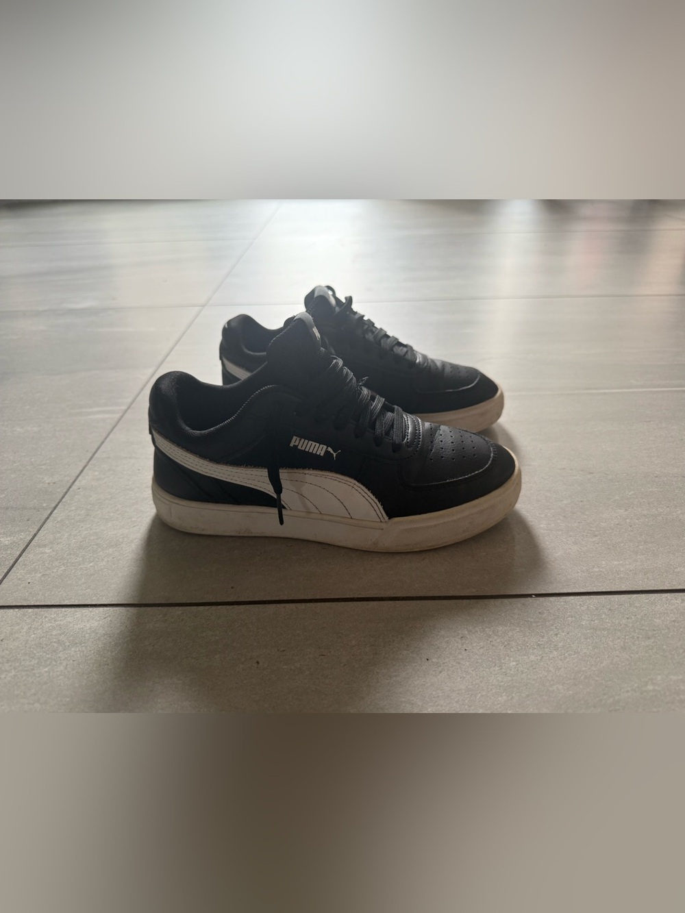 Puma Kid’s Black & White Low-Top Leather Sneakers